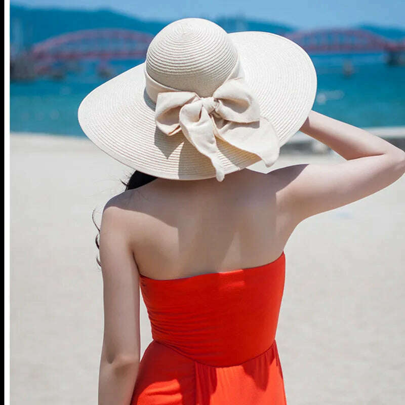 KIMLUD, MAXSITI U Summer Straw Hats Bowknot Steamer Breathable Sun Hat Women Holiday Beach Hat Sun Protection Cap Visor Hat sombreros, Beige, KIMLUD Womens Clothes