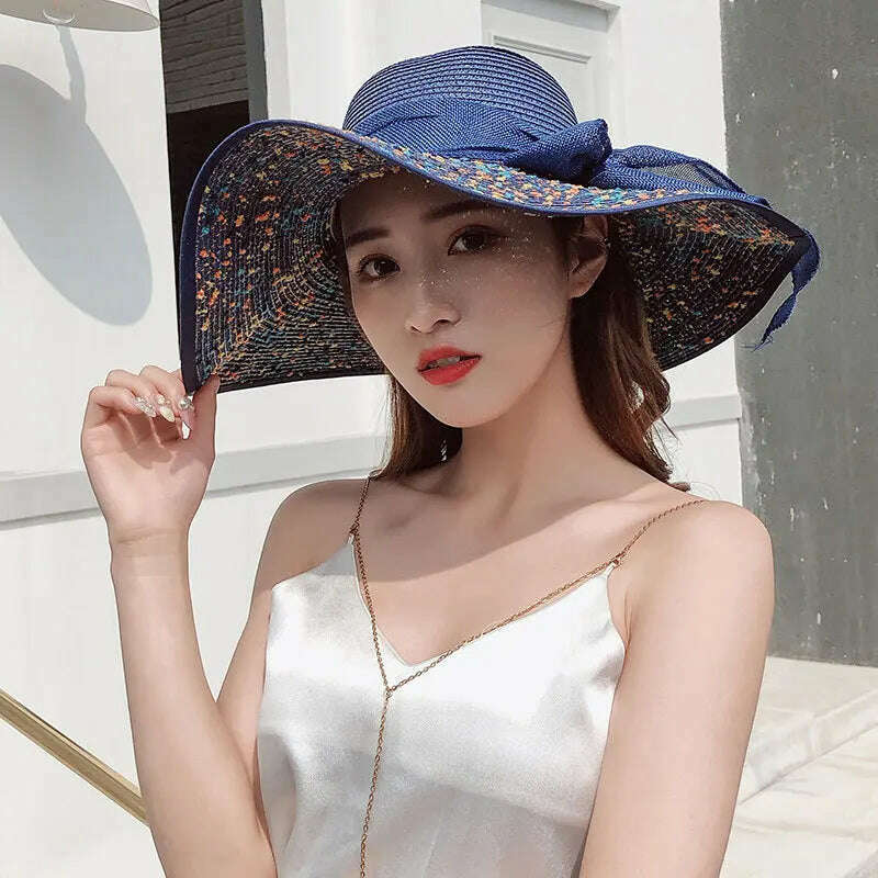 KIMLUD, MAXSITI U Summer Straw Hats Bowknot Steamer Breathable Sun Hat Women Holiday Beach Hat Sun Protection Cap Visor Hat sombreros, 1-blue, KIMLUD Womens Clothes