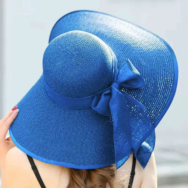 KIMLUD, MAXSITI U Summer Straw Hats Bowknot Steamer Breathable Sun Hat Women Holiday Beach Hat Sun Protection Cap Visor Hat sombreros, blue, KIMLUD Womens Clothes