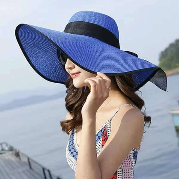 KIMLUD, MAXSITI U Summer Straw Hats Bowknot Steamer Breathable Sun Hat Women Holiday Beach Hat Sun Protection Cap Visor Hat sombreros, 2-blue, KIMLUD Womens Clothes