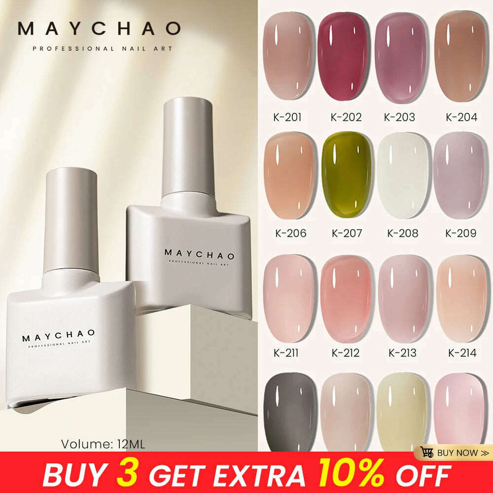MAYCHAO 12ml Jelly Gel Nail Polish Semi Permanent Top Coat Soak Off UV LED Gel Art Nail Varnish Manicure Long Lasting Nail Gel - KIMLUD