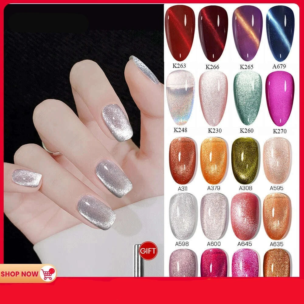 MAYCHAO 7ml Cat Eye Gel Nail Polish Shiny Magnetic Gel Semi Permanent Soak Off UV Gel Glitter Manicure For Nail Art Gel Varnish - KIMLUD
