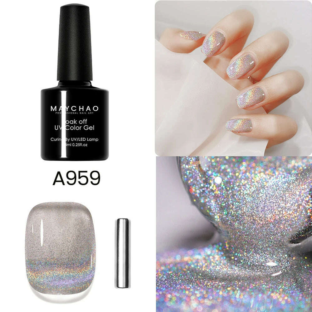 MAYCHAO 7ml Cat Eye Gel Nail Polish Shiny Magnetic Gel Semi Permanent Soak Off UV Gel Glitter Manicure For Nail Art Gel Varnish - KIMLUD