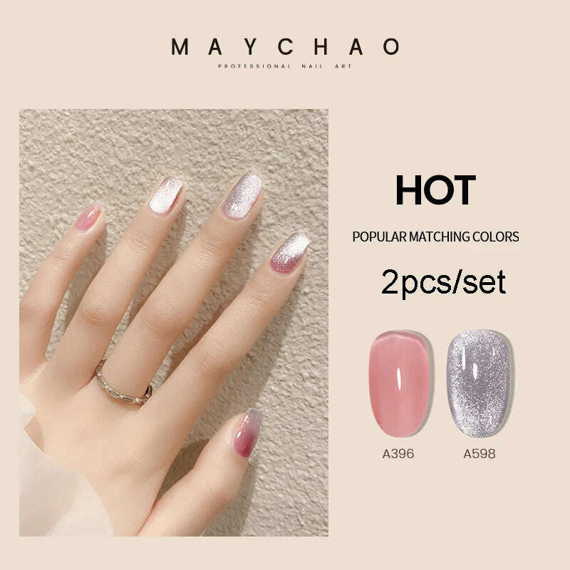 KIMLUD, MAYCHAO 7ml Cat Eye Gel Nail Polish Shiny Magnetic Gel Semi Permanent Soak Off UV Gel Glitter Manicure For Nail Art Gel Varnish, 2pcsA396A800, KIMLUD Womens Clothes