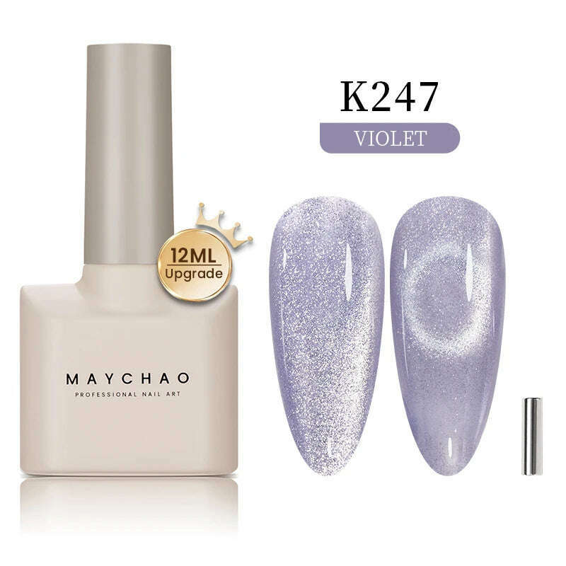 KIMLUD, MAYCHAO 7ml Cat Eye Gel Nail Polish Shiny Magnetic Gel Semi Permanent Soak Off UV Gel Glitter Manicure For Nail Art Gel Varnish, 12ML K247, KIMLUD Womens Clothes