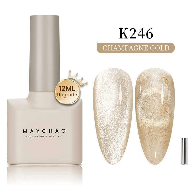 KIMLUD, MAYCHAO 7ml Cat Eye Gel Nail Polish Shiny Magnetic Gel Semi Permanent Soak Off UV Gel Glitter Manicure For Nail Art Gel Varnish, 12ML K246, KIMLUD Womens Clothes