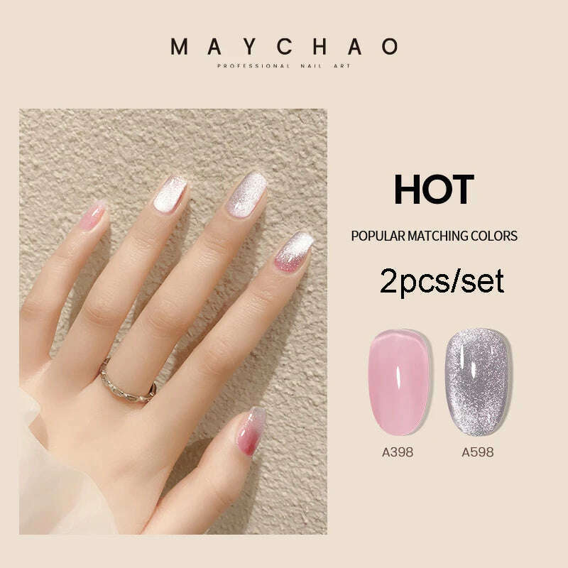 KIMLUD, MAYCHAO 7ml Cat Eye Gel Nail Polish Shiny Magnetic Gel Semi Permanent Soak Off UV Gel Glitter Manicure For Nail Art Gel Varnish, 2pcsA398A800, KIMLUD Womens Clothes