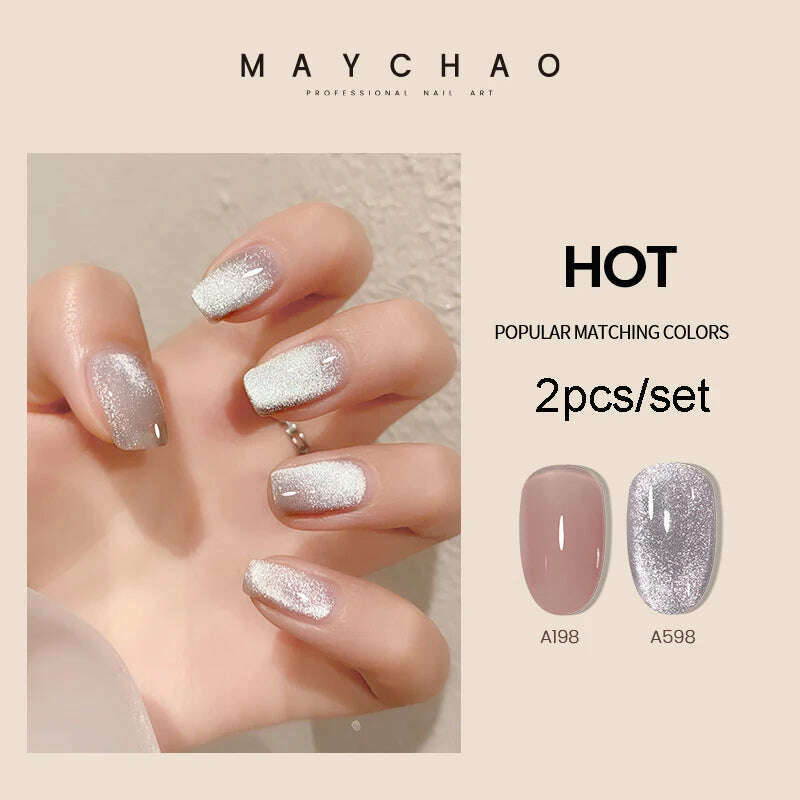 KIMLUD, MAYCHAO 7ml Cat Eye Gel Nail Polish Shiny Magnetic Gel Semi Permanent Soak Off UV Gel Glitter Manicure For Nail Art Gel Varnish, 2pcsA198A800, KIMLUD Womens Clothes