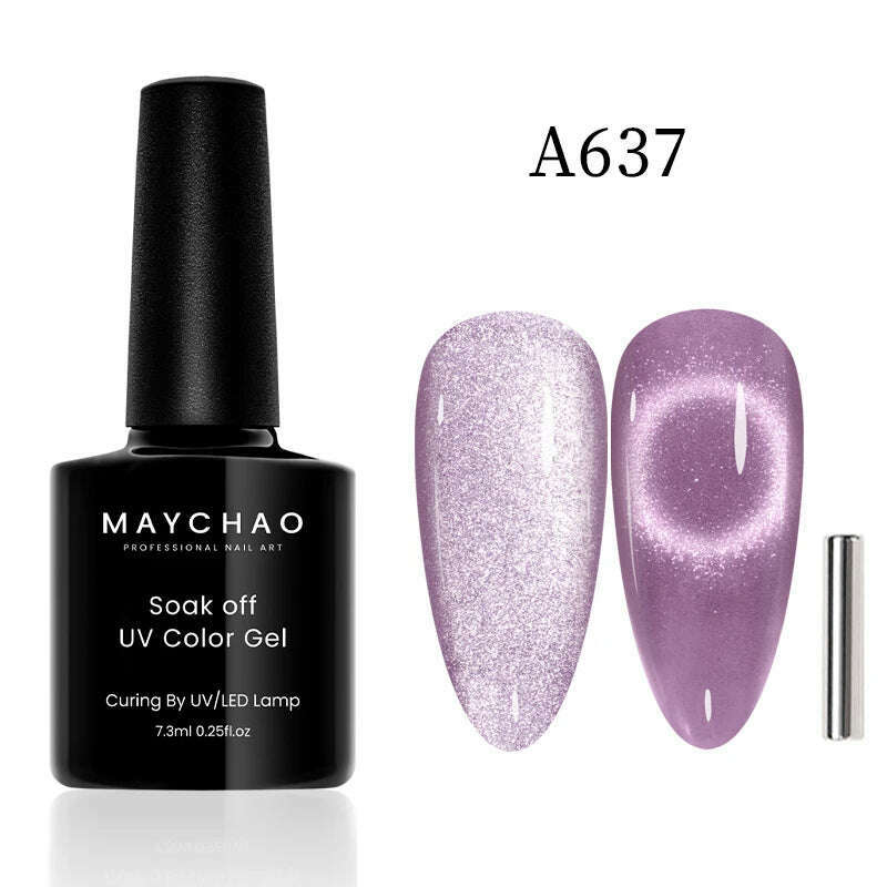 KIMLUD, MAYCHAO 7ml Cat Eye Gel Nail Polish Shiny Magnetic Gel Semi Permanent Soak Off UV Gel Glitter Manicure For Nail Art Gel Varnish, 7.3ml  A637, KIMLUD Womens Clothes