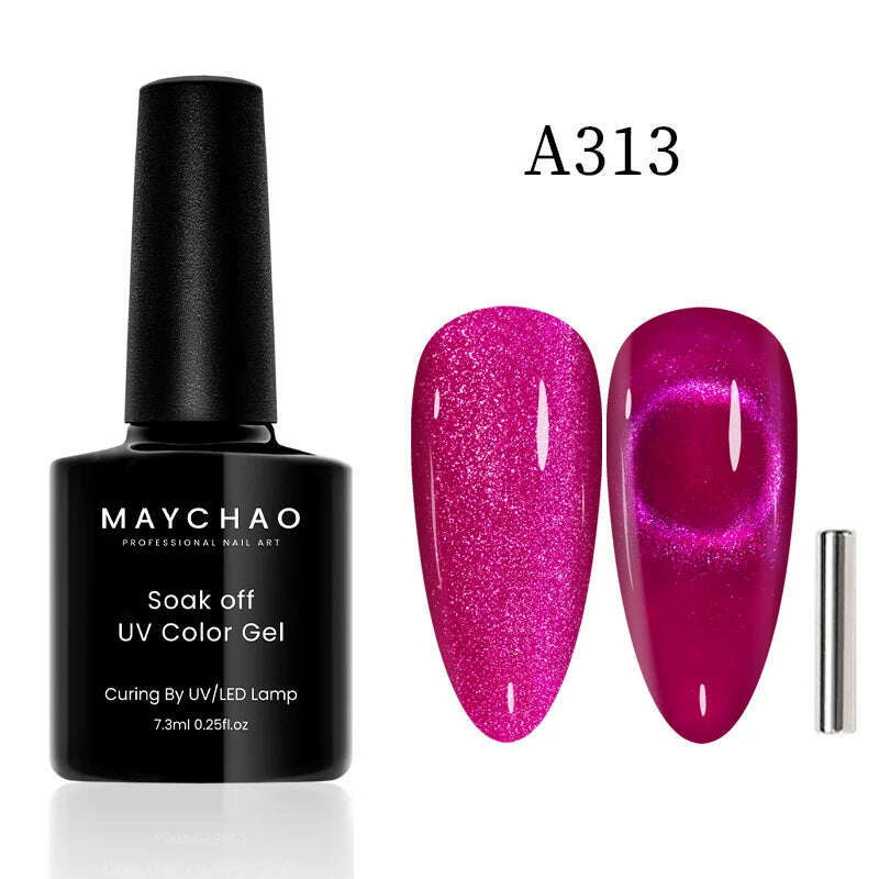 KIMLUD, MAYCHAO 7ml Cat Eye Gel Nail Polish Shiny Magnetic Gel Semi Permanent Soak Off UV Gel Glitter Manicure For Nail Art Gel Varnish, 7.3ml  A313, KIMLUD Womens Clothes