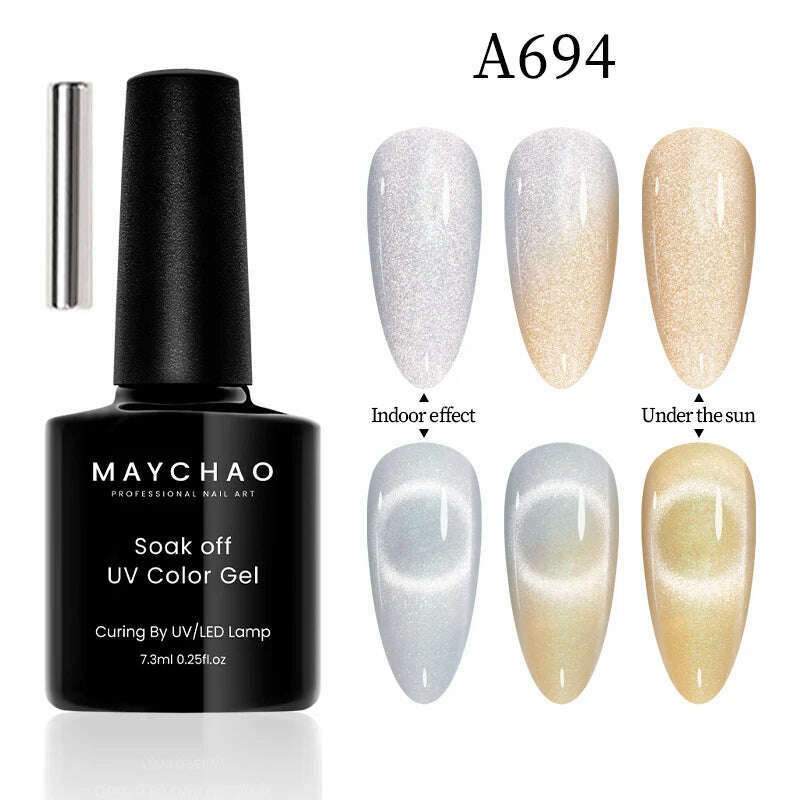 MAYCHAO 7ml Cat Eye Gel Nail Polish Shiny Magnetic Gel Semi Permanent Soak Off UV Gel Glitter Manicure For Nail Art Gel Varnish - KIMLUD