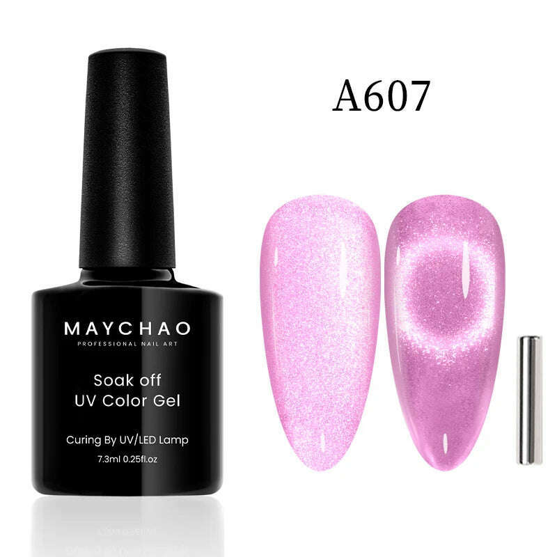 KIMLUD, MAYCHAO 7ml Cat Eye Gel Nail Polish Shiny Magnetic Gel Semi Permanent Soak Off UV Gel Glitter Manicure For Nail Art Gel Varnish, 7.3ml A607, KIMLUD Womens Clothes