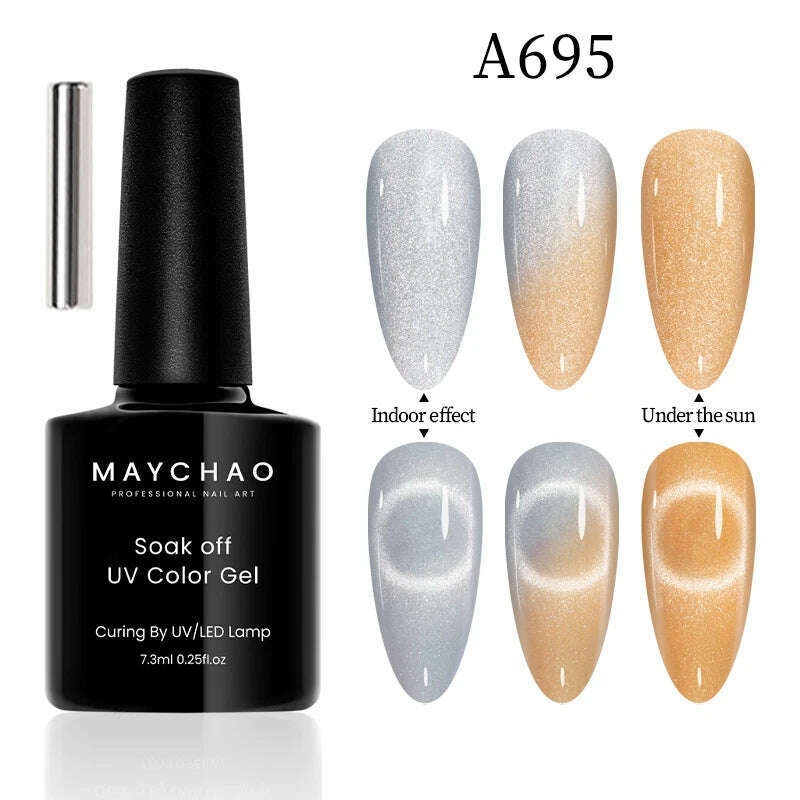 MAYCHAO 7ml Cat Eye Gel Nail Polish Shiny Magnetic Gel Semi Permanent Soak Off UV Gel Glitter Manicure For Nail Art Gel Varnish - KIMLUD