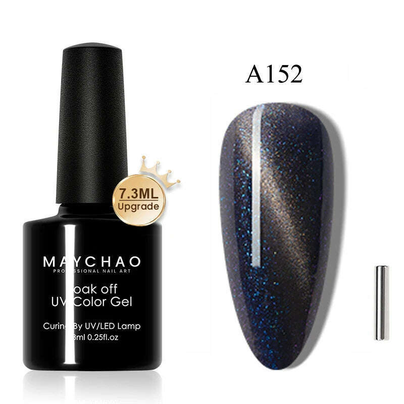 KIMLUD, MAYCHAO 7ml Cat Eye Gel Nail Polish Shiny Magnetic Gel Semi Permanent Soak Off UV Gel Glitter Manicure For Nail Art Gel Varnish, 7.3ml A152, KIMLUD Womens Clothes