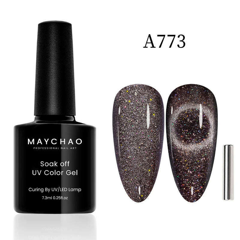 KIMLUD, MAYCHAO 7ml Cat Eye Gel Nail Polish Shiny Magnetic Gel Semi Permanent Soak Off UV Gel Glitter Manicure For Nail Art Gel Varnish, 7.3ml  A773, KIMLUD Womens Clothes