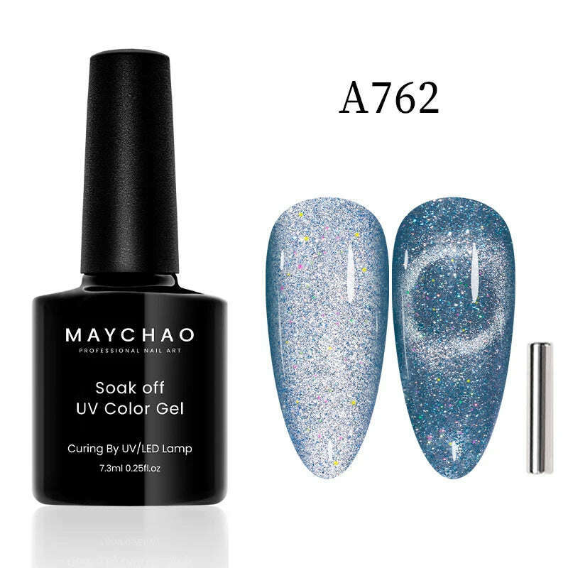 KIMLUD, MAYCHAO 7ml Cat Eye Gel Nail Polish Shiny Magnetic Gel Semi Permanent Soak Off UV Gel Glitter Manicure For Nail Art Gel Varnish, 7.3ml  A762, KIMLUD Womens Clothes