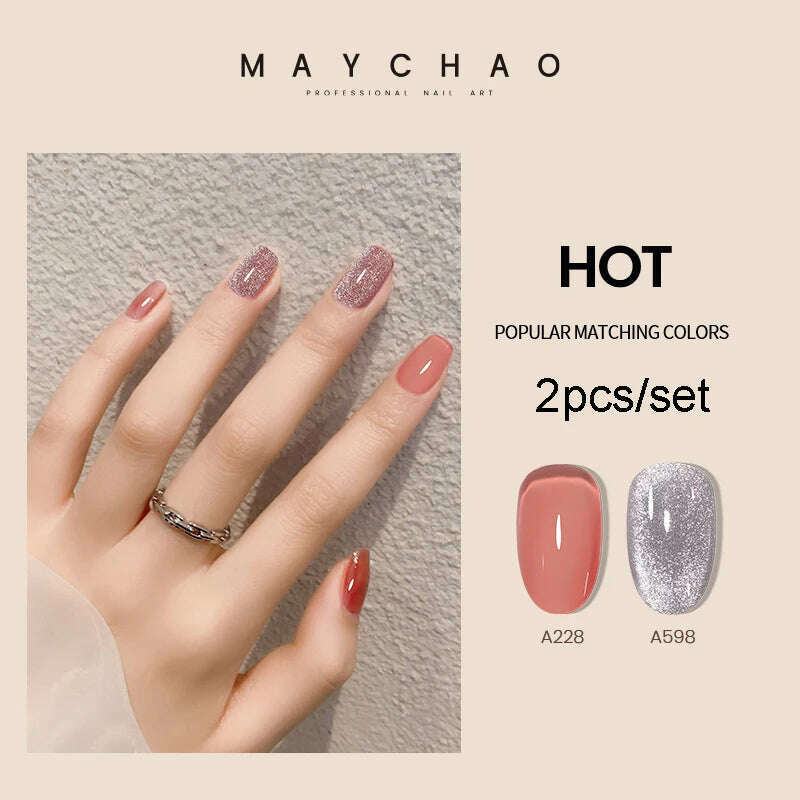 KIMLUD, MAYCHAO 7ml Cat Eye Gel Nail Polish Shiny Magnetic Gel Semi Permanent Soak Off UV Gel Glitter Manicure For Nail Art Gel Varnish, 2pcsA228A800, KIMLUD Womens Clothes