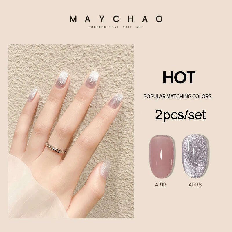 KIMLUD, MAYCHAO 7ml Cat Eye Gel Nail Polish Shiny Magnetic Gel Semi Permanent Soak Off UV Gel Glitter Manicure For Nail Art Gel Varnish, 2pcsA199A800, KIMLUD Womens Clothes