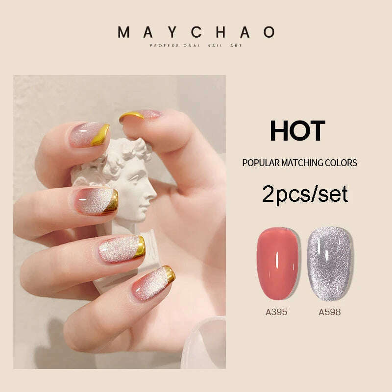 KIMLUD, MAYCHAO 7ml Cat Eye Gel Nail Polish Shiny Magnetic Gel Semi Permanent Soak Off UV Gel Glitter Manicure For Nail Art Gel Varnish, 2pcsA395 A800, KIMLUD Womens Clothes