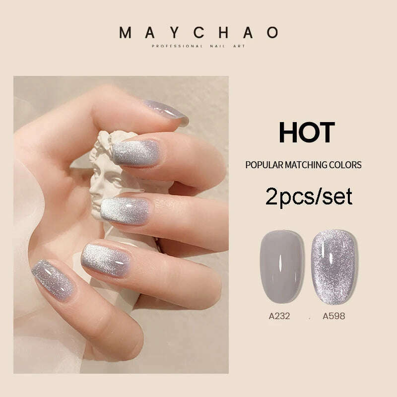 KIMLUD, MAYCHAO 7ml Cat Eye Gel Nail Polish Shiny Magnetic Gel Semi Permanent Soak Off UV Gel Glitter Manicure For Nail Art Gel Varnish, 2pcsA232A800, KIMLUD Womens Clothes