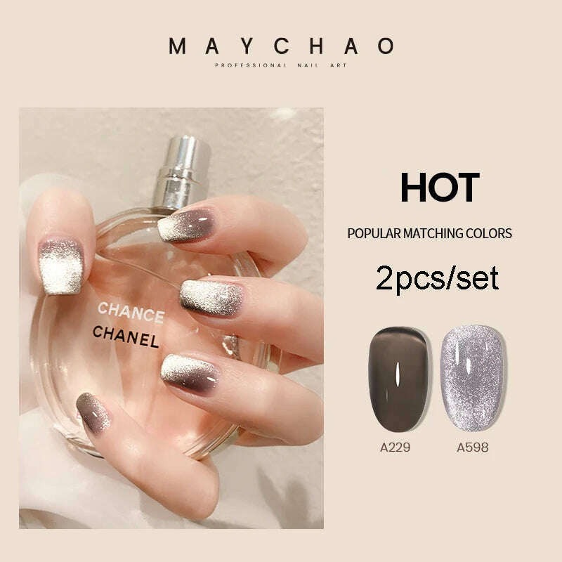 KIMLUD, MAYCHAO 7ml Cat Eye Gel Nail Polish Shiny Magnetic Gel Semi Permanent Soak Off UV Gel Glitter Manicure For Nail Art Gel Varnish, 2pcsA229A800, KIMLUD Womens Clothes