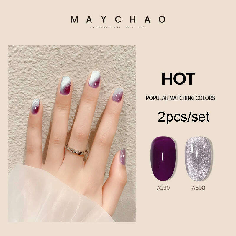 KIMLUD, MAYCHAO 7ml Cat Eye Gel Nail Polish Shiny Magnetic Gel Semi Permanent Soak Off UV Gel Glitter Manicure For Nail Art Gel Varnish, 2pcsA230A800, KIMLUD Womens Clothes