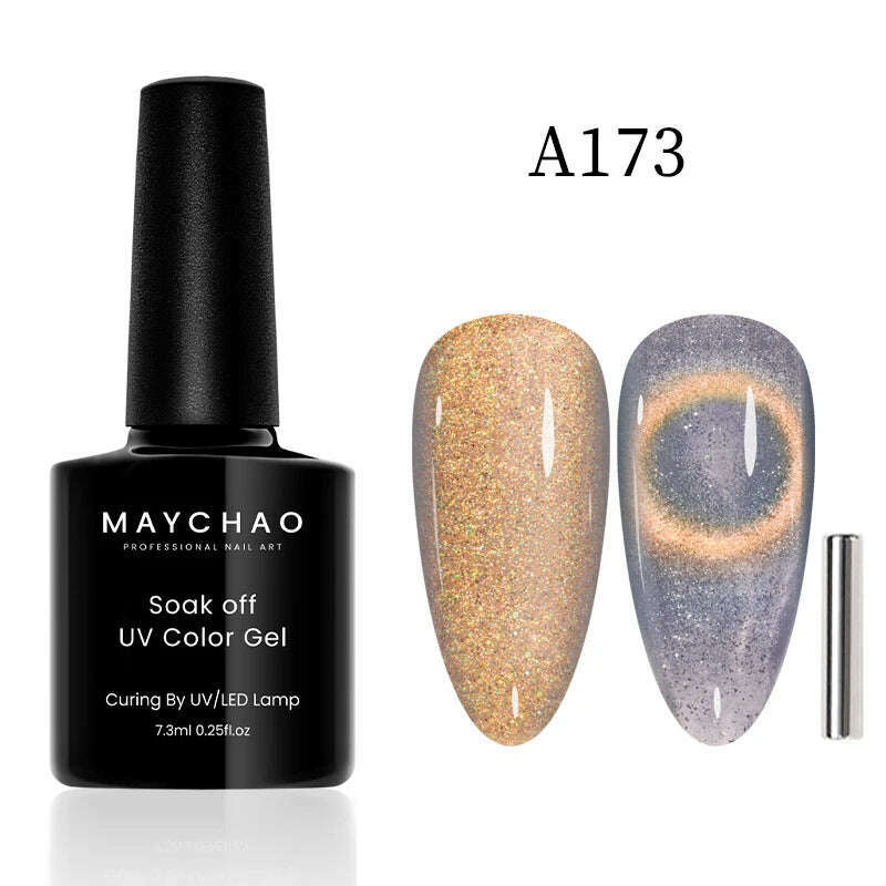 KIMLUD, MAYCHAO 7ml Cat Eye Gel Nail Polish Shiny Magnetic Gel Semi Permanent Soak Off UV Gel Glitter Manicure For Nail Art Gel Varnish, 7.3ml A173, KIMLUD Womens Clothes