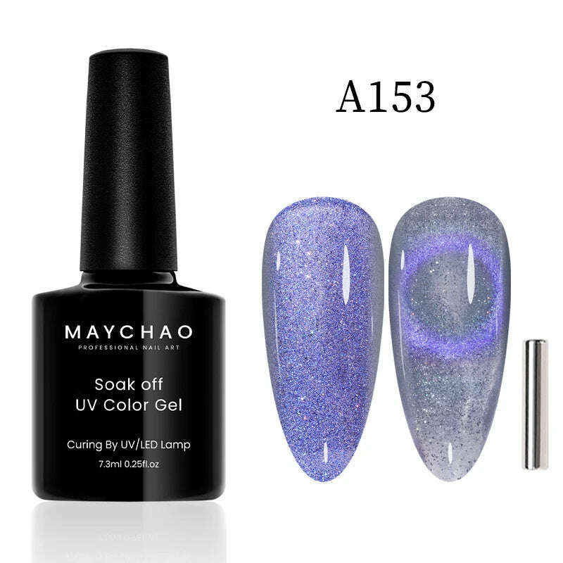 KIMLUD, MAYCHAO 7ml Cat Eye Gel Nail Polish Shiny Magnetic Gel Semi Permanent Soak Off UV Gel Glitter Manicure For Nail Art Gel Varnish, 7.3ml A153, KIMLUD Womens Clothes