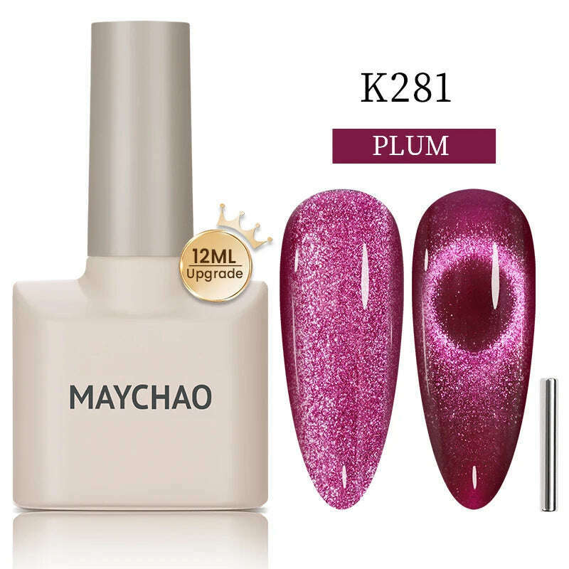 KIMLUD, MAYCHAO 7ml Cat Eye Gel Nail Polish Shiny Magnetic Gel Semi Permanent Soak Off UV Gel Glitter Manicure For Nail Art Gel Varnish, K281Plum, KIMLUD Womens Clothes