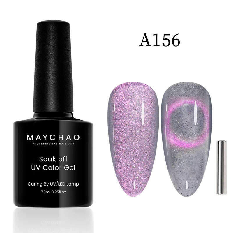 KIMLUD, MAYCHAO 7ml Cat Eye Gel Nail Polish Shiny Magnetic Gel Semi Permanent Soak Off UV Gel Glitter Manicure For Nail Art Gel Varnish, 7.3ml A156, KIMLUD Womens Clothes