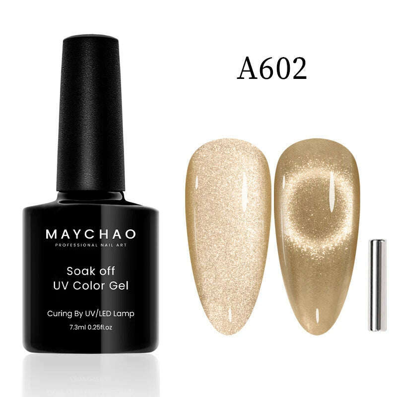 KIMLUD, MAYCHAO 7ml Cat Eye Gel Nail Polish Shiny Magnetic Gel Semi Permanent Soak Off UV Gel Glitter Manicure For Nail Art Gel Varnish, 7.3ml A602, KIMLUD Womens Clothes