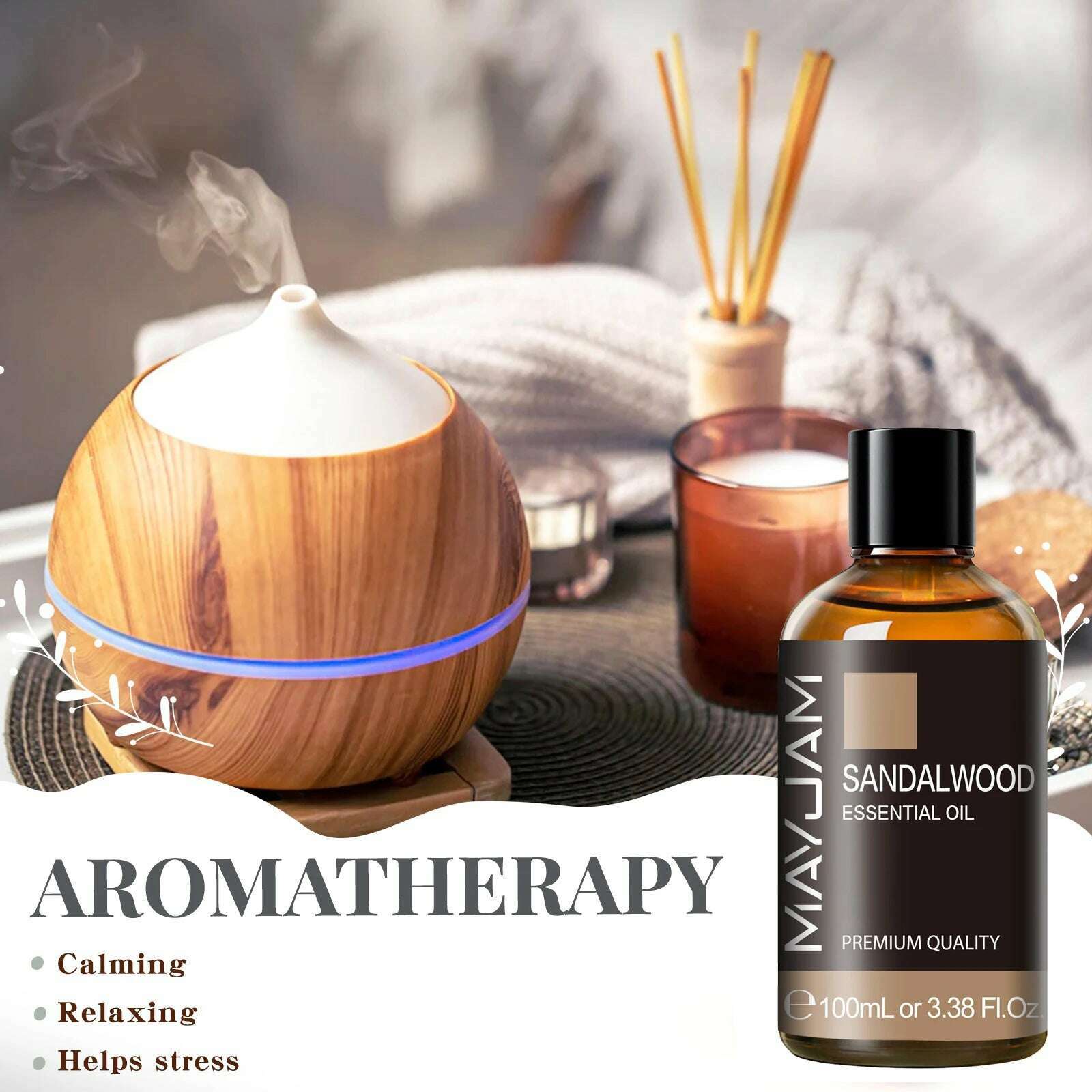 MAYJAM 1PCS 100ML Essential Oil with Dropper Sandalwood Lavender Eucalyptus Vanilla Aroma Oil For Humidifier Scent Candle Burner - KIMLUD