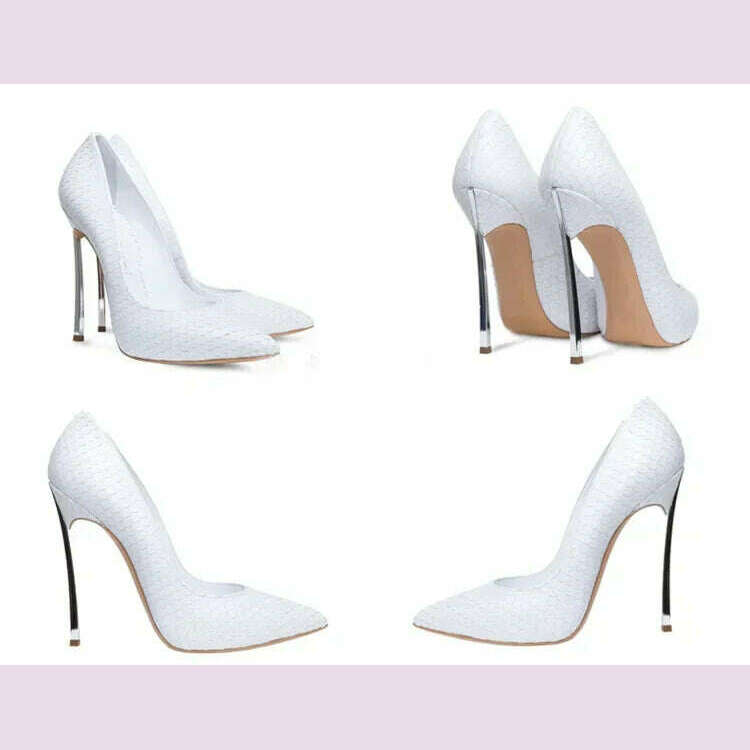 KIMLUD, 【Measure your feet length before order】Women Stiletto High Heel Pumps Sexy Pointed Toe Evening Fashion Dress Lady Shoes C-PU-1, White Snakeskin / 40 EU 9US 25.5cm, KIMLUD APPAREL - Womens Clothes