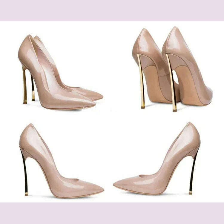 KIMLUD, 【Measure your feet length before order】Women Stiletto High Heel Pumps Sexy Pointed Toe Evening Fashion Dress Lady Shoes C-PU-1, Beige Patent / 34 EU 4US 21.5cm, KIMLUD APPAREL - Womens Clothes