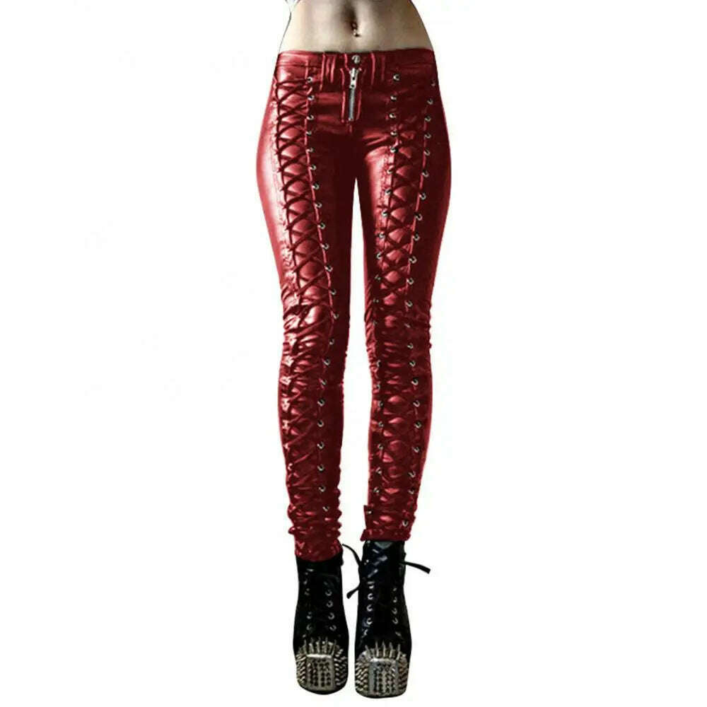 KIMLUD, Medieval Victoria European Cosplay Pants Women Carnival Party Viking Retro Steampunk Tight Elastic Button Solid Stich Trousers, Red / S, KIMLUD APPAREL - Womens Clothes