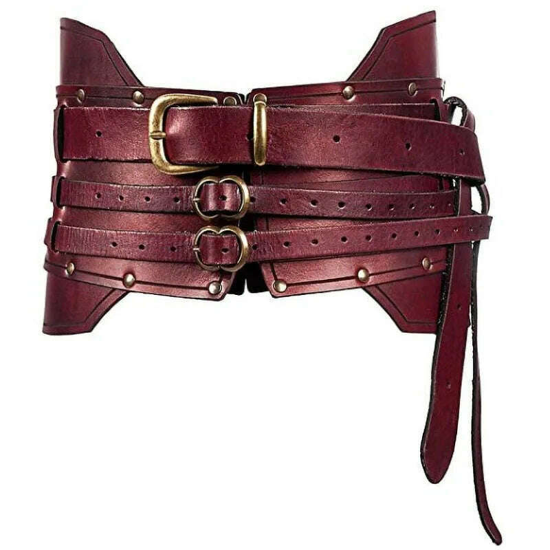 KIMLUD, Medieval Wide Leather Armor Belt Steampunk Waist Costume Accessory Women Men Viking Knight Antique Waistband For Larp Cosplay, Red, KIMLUD Womens Clothes