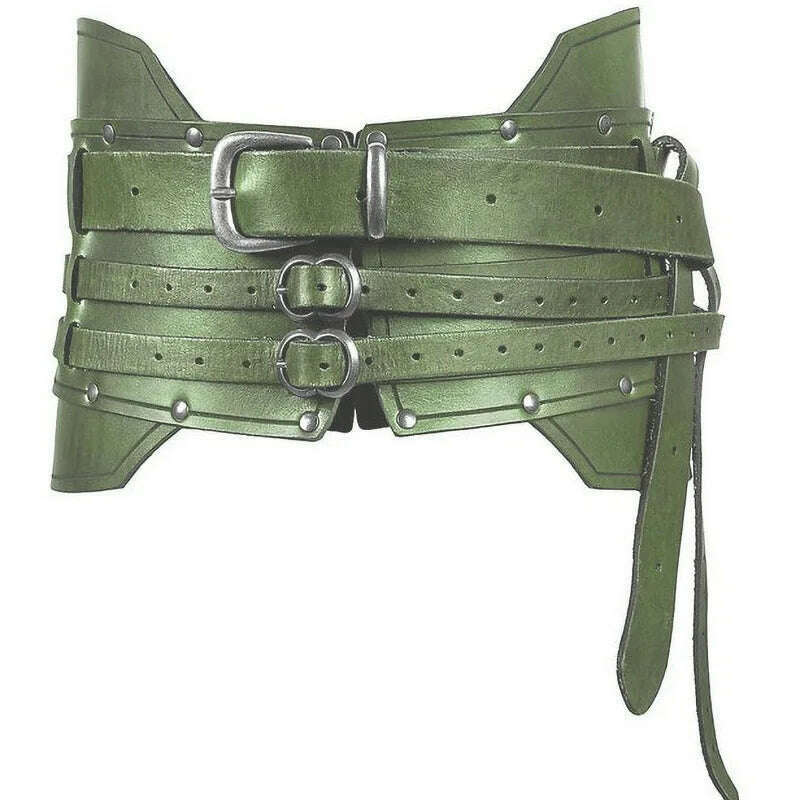 KIMLUD, Medieval Wide Leather Armor Belt Steampunk Waist Costume Accessory Women Men Viking Knight Antique Waistband For Larp Cosplay, green, KIMLUD Womens Clothes
