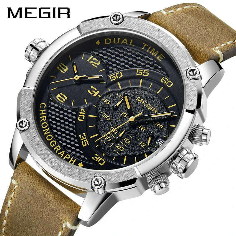 KIMLUD, MEGIR New Design Waterproof Sports Quartz Watch Fashion Luxury Army Military Watches Men Dual Time Zone Clock Relogio Masculino, KIMLUD Womens Clothes