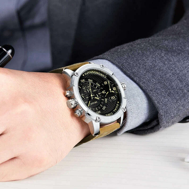 KIMLUD, MEGIR New Design Waterproof Sports Quartz Watch Fashion Luxury Army Military Watches Men Dual Time Zone Clock Relogio Masculino, KIMLUD Women's Clothes