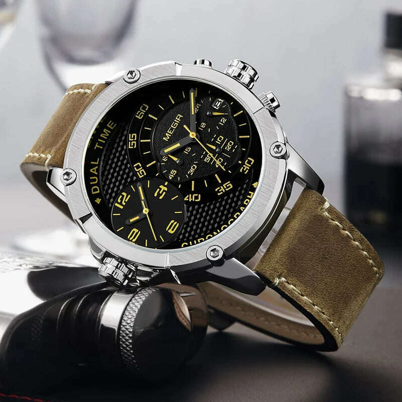 KIMLUD, MEGIR New Design Waterproof Sports Quartz Watch Fashion Luxury Army Military Watches Men Dual Time Zone Clock Relogio Masculino, KIMLUD Women's Clothes