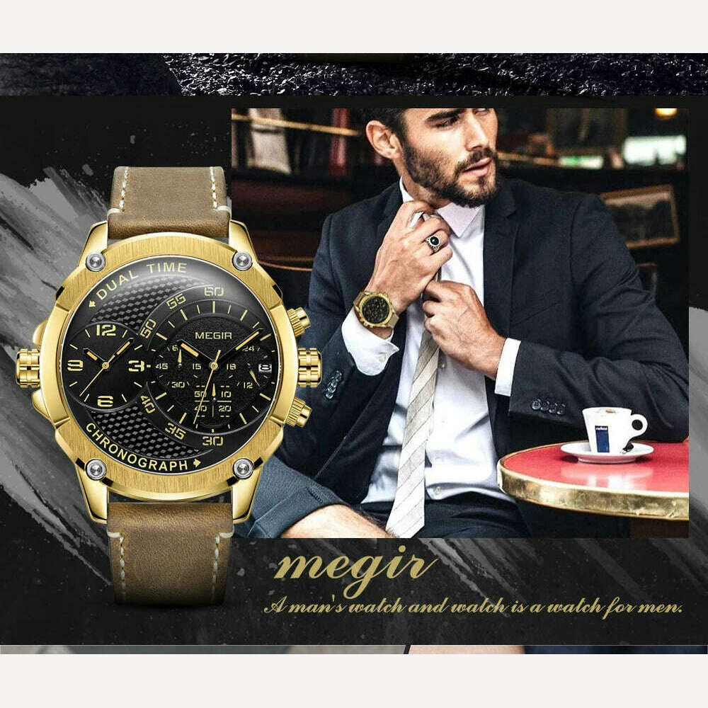 KIMLUD, MEGIR New Design Waterproof Sports Quartz Watch Fashion Luxury Army Military Watches Men Dual Time Zone Clock Relogio Masculino, KIMLUD Womens Clothes