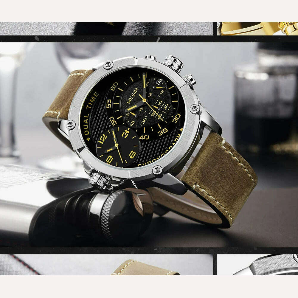 KIMLUD, MEGIR New Design Waterproof Sports Quartz Watch Fashion Luxury Army Military Watches Men Dual Time Zone Clock Relogio Masculino, KIMLUD Womens Clothes