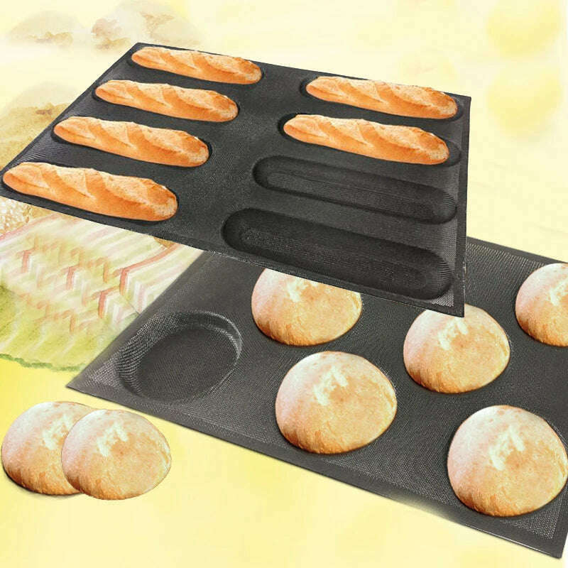 KIMLUD, Meibum Baguette Bun Mould Round Hamburger Silicone Molds Bread Baking Liners Mat Loaf Pan Non-stick Perforated Soft Bakery Mold, KIMLUD Women's Clothes
