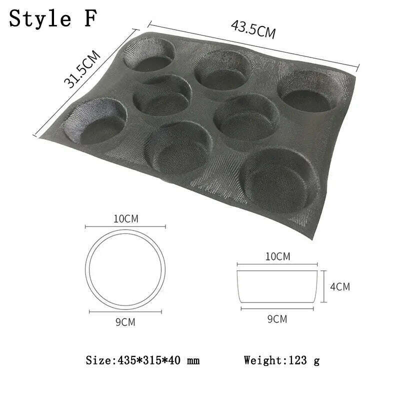 KIMLUD, Meibum Baguette Bun Mould Round Hamburger Silicone Molds Bread Baking Liners Mat Loaf Pan Non-stick Perforated Soft Bakery Mold, Style F, KIMLUD APPAREL - Womens Clothes
