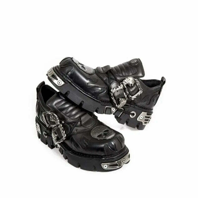 KIMLUD, Men and Women Vintage Rock Couple Shoes New Dark Punk Leather Retro Boots Metal Buckle Design Unisex Platform Single Shoes, As photo A / 35, KIMLUD Womens Clothes