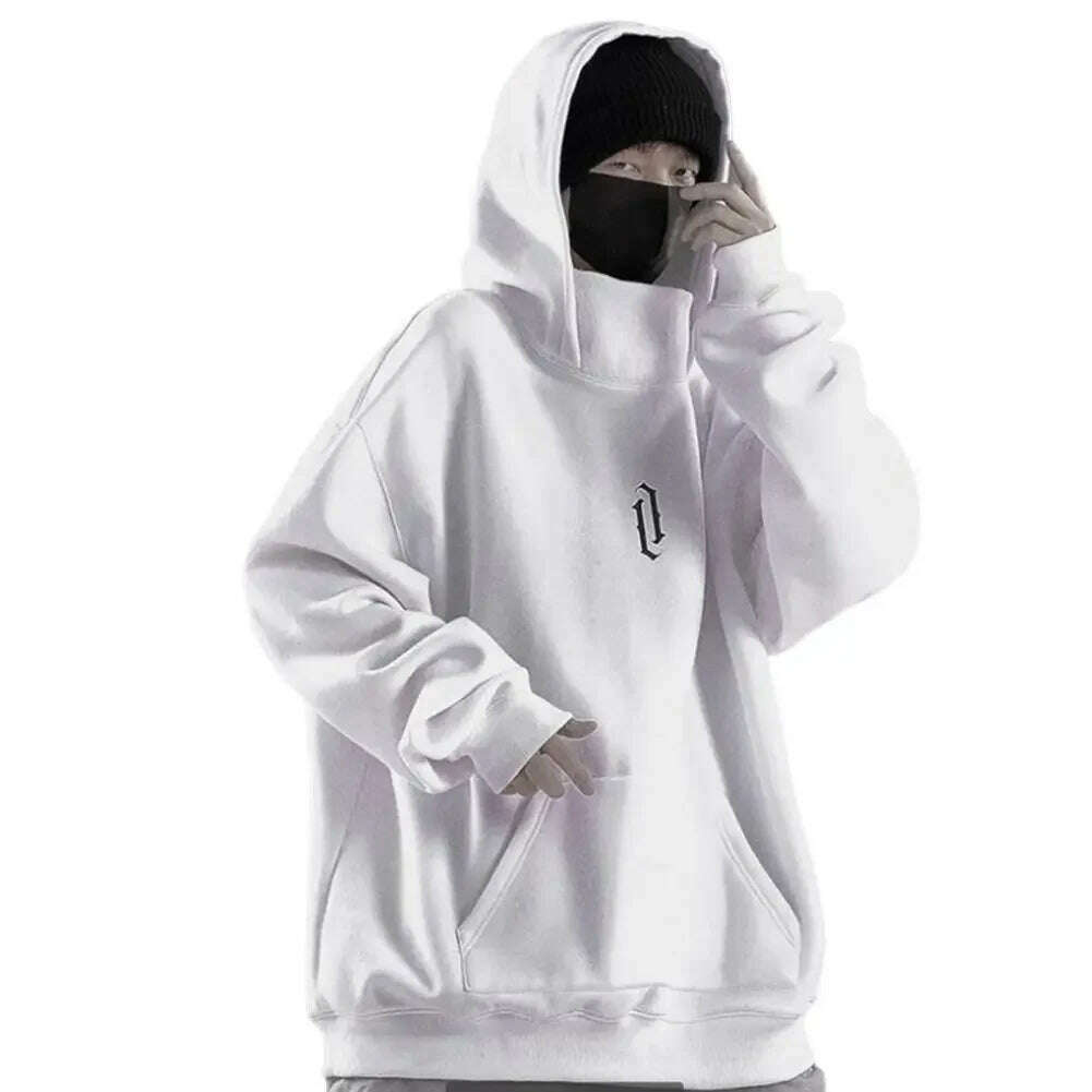 KIMLUD, Men Autumn and Winter Hoodie Solid Color Hooded Long Sleeves Hip Hop Warm Casual Fashion Trend Streetwear Male Hoodie Clothing, WHITE / L, KIMLUD APPAREL - Womens Clothes