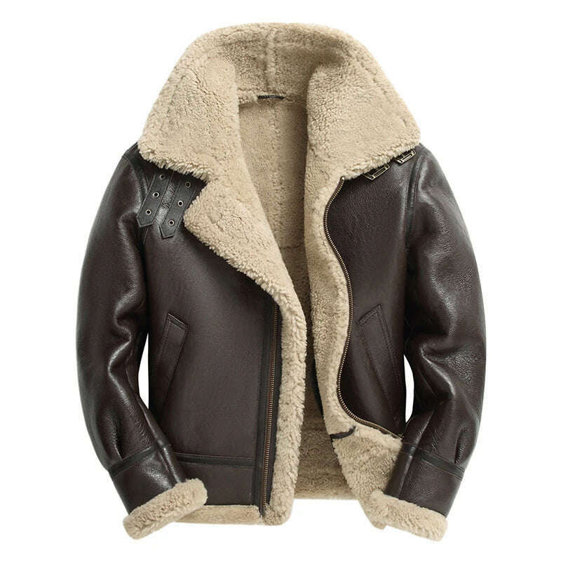 KIMLUD, Men B3 Bomber RAF Aviator Shearling Sheepskin Leather Coat Fur Pilot Winter Thick Jacket Handmade Vintage Flying Motorcycle Coat, Khaki / S, KIMLUD Womens Clothes