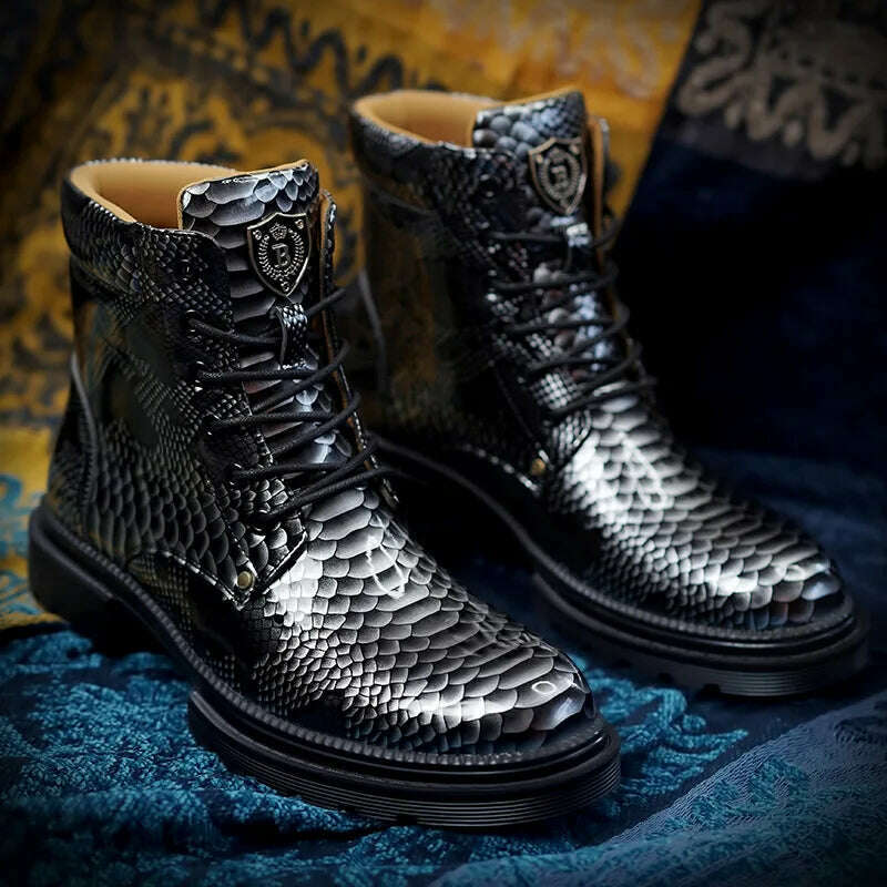 KIMLUD, Men Chelsea Boots Business Pu Leather Slip on Vintage Snake Comfortable Ankle Boots Male Casual Boots Combat Boots Men Boots, KIMLUD Womens Clothes