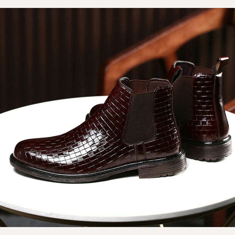 KIMLUD, Men Chelsea Boots Patent Leather Wear-Resistant Waterproof Non-Slip Ankle Boots Low Heel Fashion Outdoor Autumn Casual Shoes, KIMLUD Womens Clothes