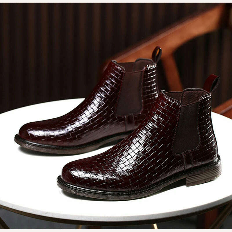 KIMLUD, Men Chelsea Boots Patent Leather Wear-Resistant Waterproof Non-Slip Ankle Boots Low Heel Fashion Outdoor Autumn Casual Shoes, KIMLUD Womens Clothes